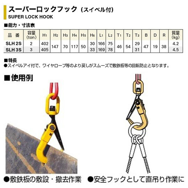 楽天市場 スーパーツール ロックフック スイベルアイ付き 3t用 敷鉄板 敷設 撤去作業 ワイヤーロープ スリングベルト 吊り作業 鋼材用 吊りクランプ 安全フック Slh 3s 作業工具の専門店queen Bee