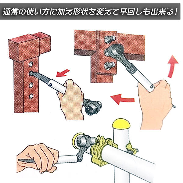 楽天市場 スーパーツール 曲りシノ付 早回しラチェットレンチ 17x19 17x21 ハンドル可変式 L型形状 単管 鉄骨 足場 クランプ 爪付 ガチャ 解体作業 早廻し 錆びにくい 新塗装仕様 両口ラチェットレンチ クイックタイプ ホゾ合わせ Rnd 1719 Rnd 1721 Supertool 作業工具