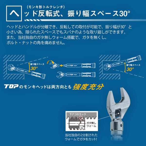 トップ工業 モンキ形 強力ラチェット形トルクレンチセット 範囲 校正証書付 樹脂グリップ プリセット形 反転式 モンキー型トルクヘッド 爪式 強力型  ラチェットヘッド 校正証明書 自動車 バイク 機械 メンテナンス 配管 空調 ケース付 TS-50NTG-N 日本製 TOP DIY・工具 ...