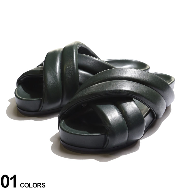 JIL SANDER (ジルサンダー) レザー 中綿クロスストラップ スライドサンダル KHAKIブランド メンズ 男性 シューズ 靴 サンダル  レザーサンダル 夏 レジャー スライド JL32501D13142 | 大きいサイズのサカゼン