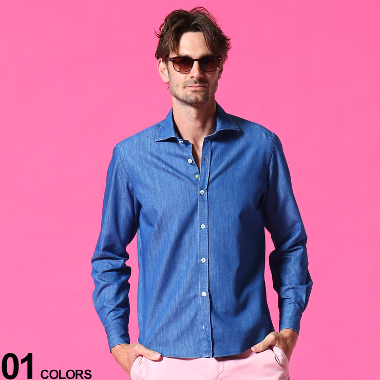 カジュアルシャツ 人気定番 シャツ トップス 男性 メンズ デニムシャツブランド 長袖 ホリゾンタルカラー 無地 ジャンネット Giannetto 長袖 Gta7040v カジュアルシャツ コットン 春 無地 デニム