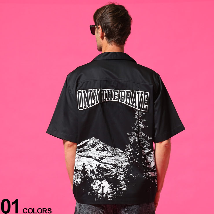 カジュアルシャツ 正規品 ウルフ 開襟 ワークシャツ 半袖 シャツ Diesel メンズ ディーゼル トナカイ Dsaccaq オープンカラー トップス ブランド バックロゴ プリント