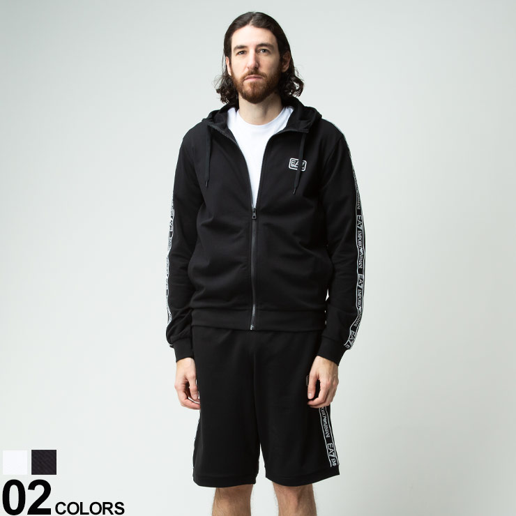 Emporio サイドライン Armani メンズジャージ Ea7 エンポリオアルマーニ サイドライン フルジップ パーカー ショートパンツ スポーツ メンズ セットアップブランド 男性 スポーツ スウェット セット 上下セット Ea3lpm40pj05z