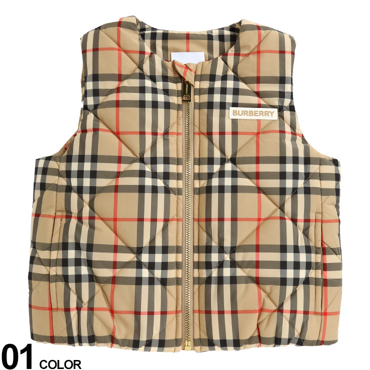 BURBERRY (バーバリー) ロゴアップリケ チェック ダイヤモンドキルティング ベストブランド キッズ 子供服 アウター ベスト 中綿 ジップ ジレ BBK8053908