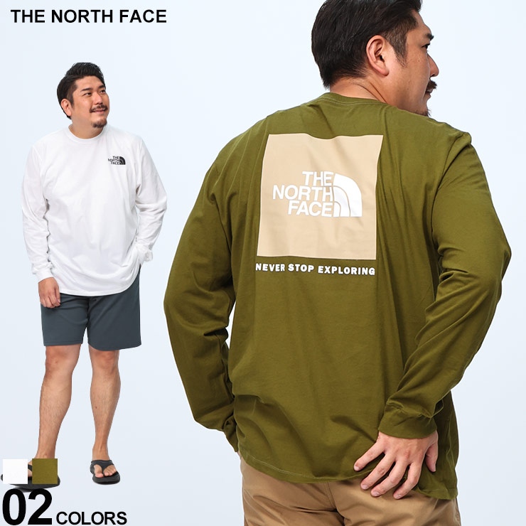 【1XLのみ】ノースフェイス Ｔシャツ 長袖 メンズ 大きいサイズ 1XL バックプリント クルーネック Box NSE Tee トップス ロンT プリント ホワイト フォレストオリーブ THE NORTH FACE