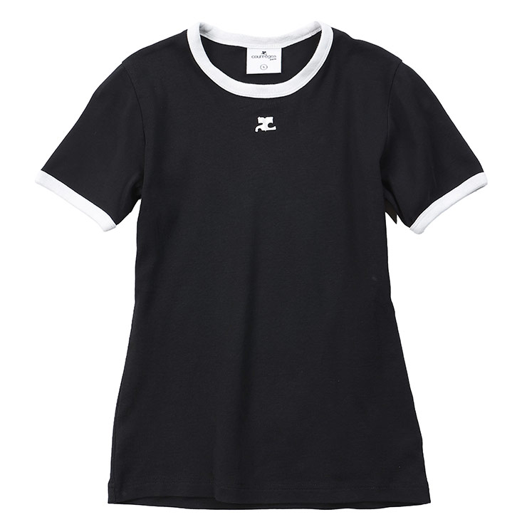 COURREGES クレシュ クルネック ロンクスリフ Tシャツ courreges (クレージュ) コットン シグネチャーコントラスト