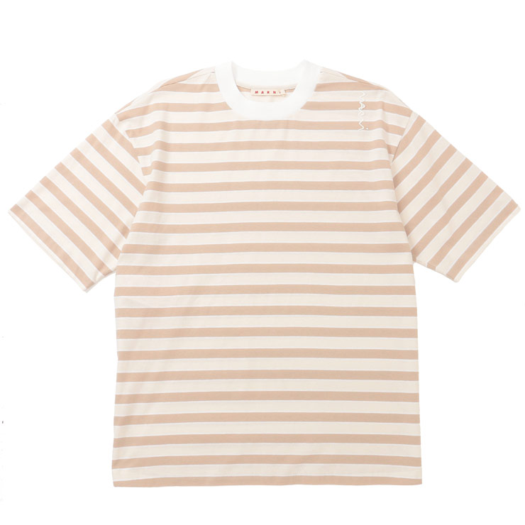 マルニ MARNI 肩ブランド刺繍 ボーダー柄 クルーネック 半袖 Tシャツ MALTHJET49S01 ブランド レディース トップス Tシャツ ボーダーT Tee オーバーT
