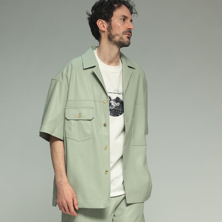 フェン・チェン・ワン Feng Chen Wang ポケット オープンカラー 半袖 シャツ FCWFUS19SR25 ブランド メンズ 男性 トップス シャツ 開襟シャツ 合成皮革 春 夏