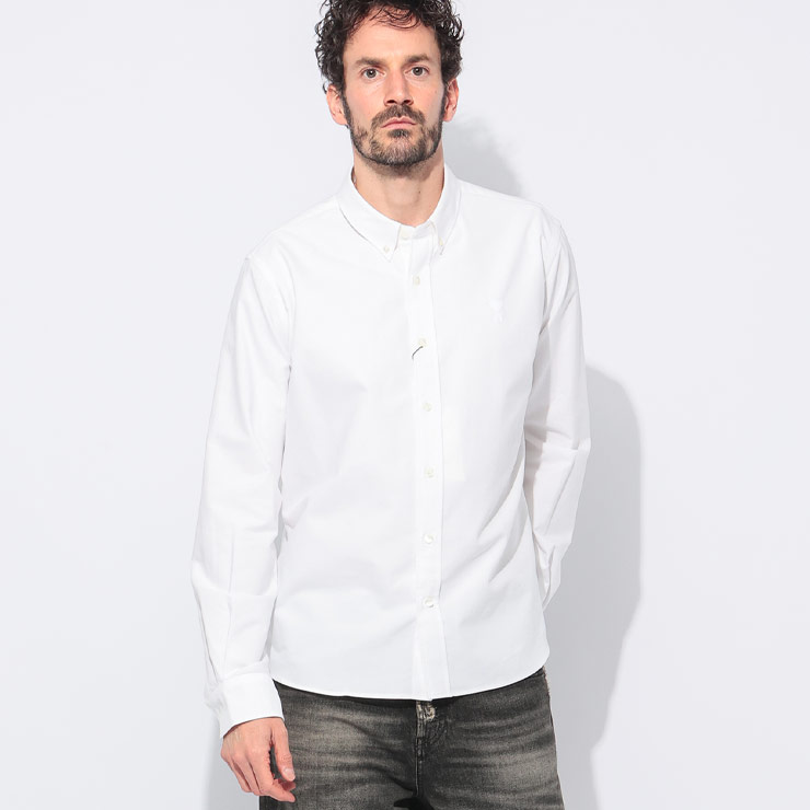 アミパリス AMI PARIS ワンポイント ボタンダウン 長袖 シャツ AMUSH060CO0031 ブランド メンズ 男性 トップス シャツ コットン シンプル カジュアルシャツ