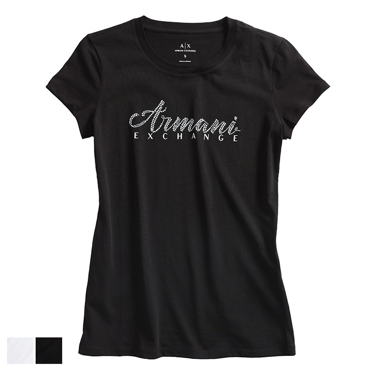 アルマーニ エクスチェンジ ARMANI EXCHANGE ラインストーンロゴ クロップド丈 クルーネック 半袖 Tシャツ AEL8NYT83YJ16Z ARMANI EXCHANGE アルマーニ エクスチェンジ ラインストーンロゴ