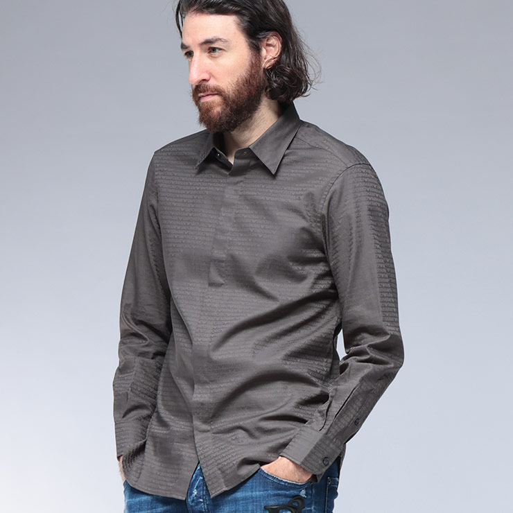 エンポリオアルマーニ EMPORIO ARMANI オールオーバージャガードロゴ コットンシャツ EA3755AF18123 ブランド メンズ 男性 トップス シャツ モノグラム カジュアル