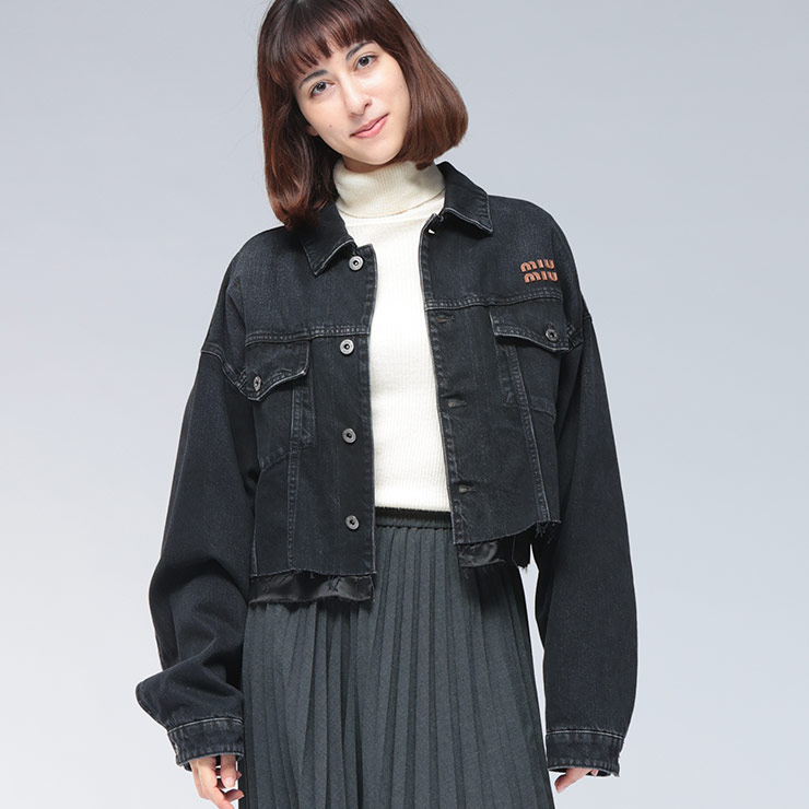 ミュウミュウデニムジャケット miu miumiu ミュウミュウ GWB186S232 DENIM JACKET 刺繍 ブルーデニム