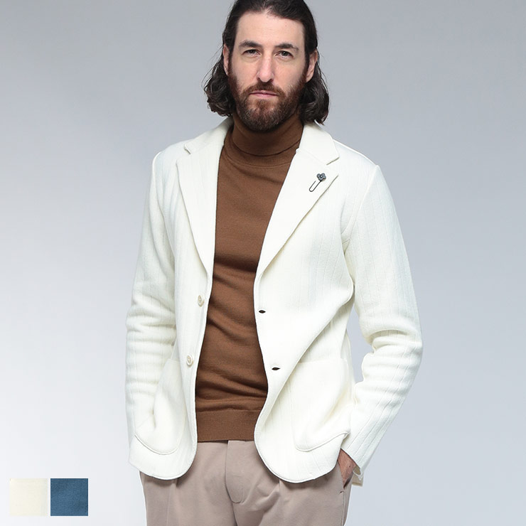 ラルディーニ ジャケット アウター LARDINI メンズ ウール カシミヤ ストライプ シングル ニットジャケット カラフル LDLJM5665004 ブランド ビジネス フォーマル きれいめ 大人 秋 冬