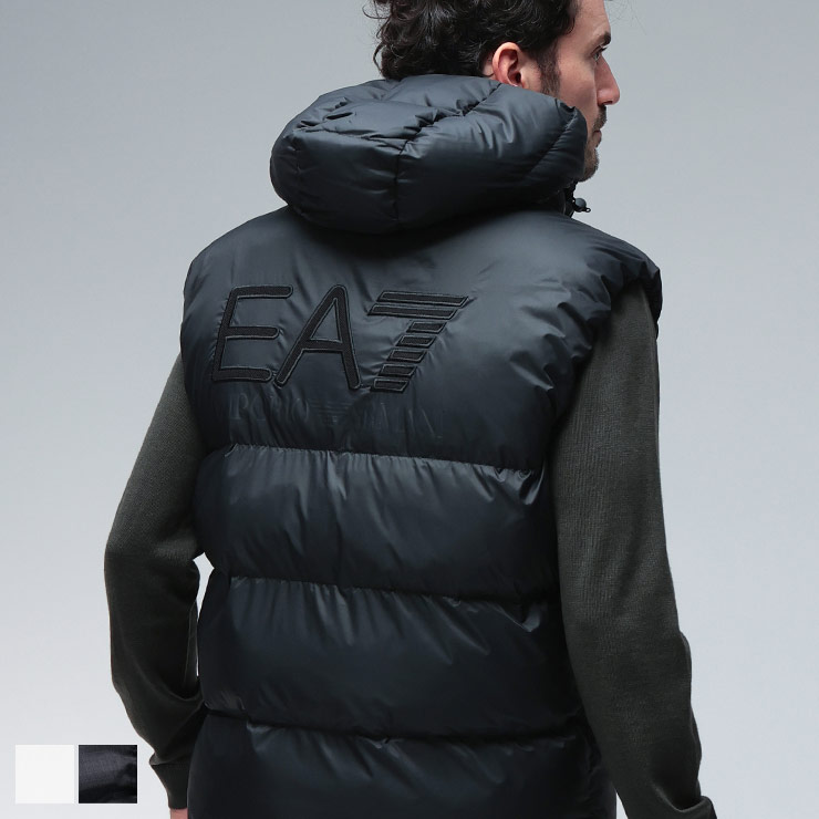 エンポリオアルマーニ 中綿 レザー 切替 ニットベスト ダブルジップ ゴルフ ダブルフェイスフェザーニットベスト(M CHARCOAL GRAY