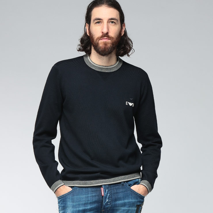 エンポリオアルマーニ ニット トップス EMPORIO ARMANI メンズ ロゴ リンガーネック セーター プルオーバー EAEM3387AF14967 ブランド シンプル 大人 カジュアル|大きいサイズのサカゼン