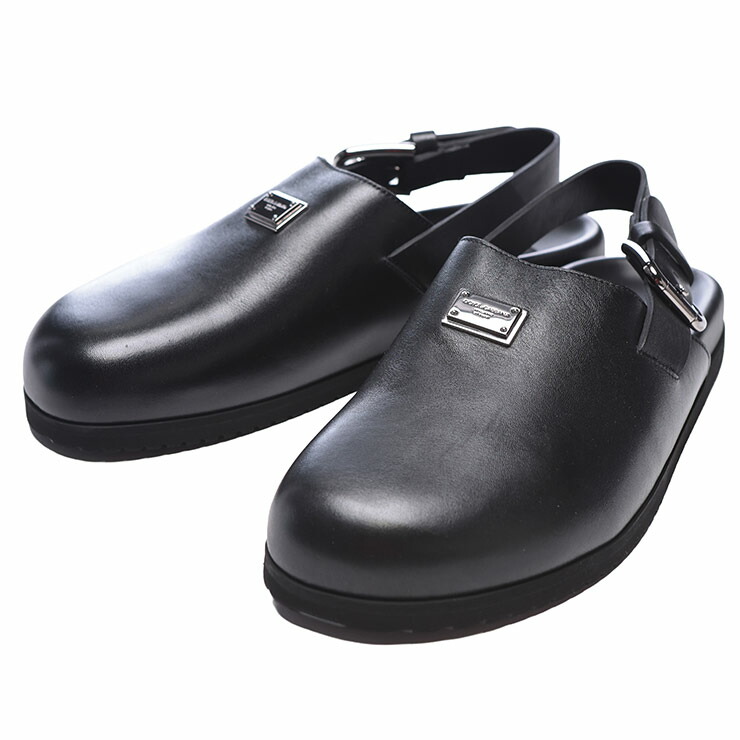 ドルチェアンドガッバーナ サンダル シューズ 靴 メンズ DOLCE&GABBANA レザー ロゴプレート カーフスキン サボサンダル DGA80402AQ765 ブランド サンダル つっかけ｜大きいサイズのサカゼン