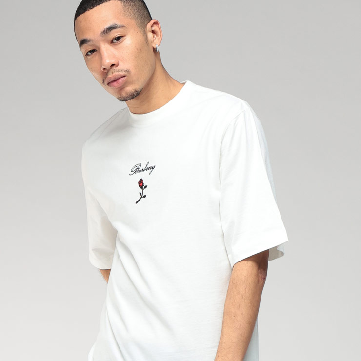 バーバリー Tシャツ メンズ BURBERRY フロント ロゴ 刺繍 フロッキー使い クルーネック 半袖 コットン Tシャツ BBB8083728 ブランド トップス ホワイト