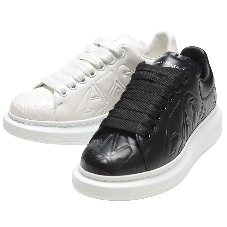 アレキサンダー マックイーン スニーカー レディース Alexander McQueen 総柄 ロゴ レザー オーバーサイズドスニーカー MQL733008WID71 ブランド シューズ 靴 ブラック ホワイト