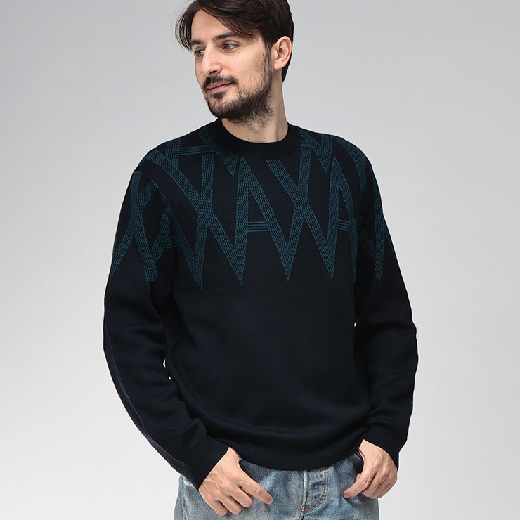 アルマーニ エクスチェンジ ニット メンズ ARMANI EXCHANGE ラウンドロゴ クルーネック ニット プルオーバー セーター AEXM1338AF14007 ブランド トップス ブラック