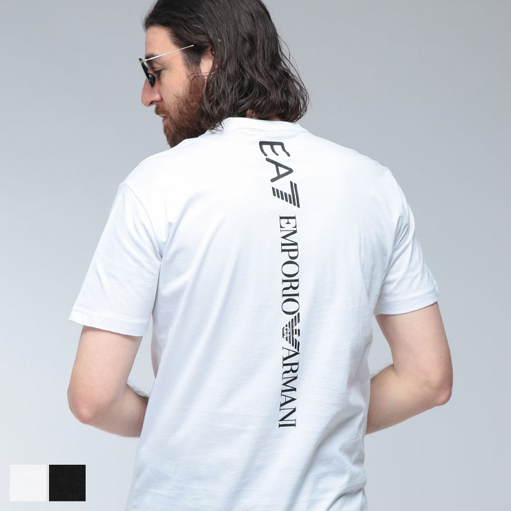 エンポリオアルマーニ Tシャツ メンズ EMPORIO ARMANI ロゴ バックロゴ クルーネック コットン 半袖 Tシャツ EA77M567AF10375 ブランド トップス ホワイト ブラック