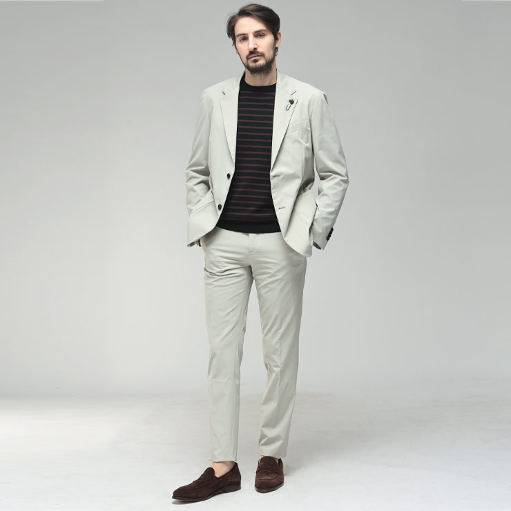 ラルディーニ メンズ スーツ LARDINI ストレッチナイロン カジュアル セットアップ スーツ ブートニエール LD149CN64701 ブランド セットアップ ベージュ