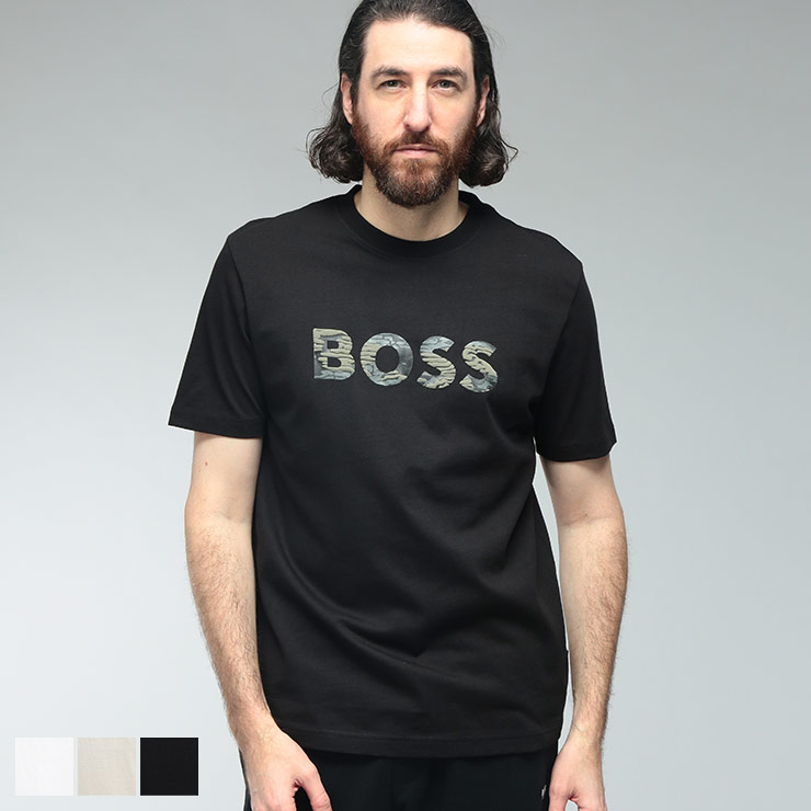 ヒューゴボス メンズ Tシャツ 半袖 HUGO BOSS ロゴ プリント クルーネック カットソー HBO50556009 ブランド トップス ホワイト グレー ブラック
