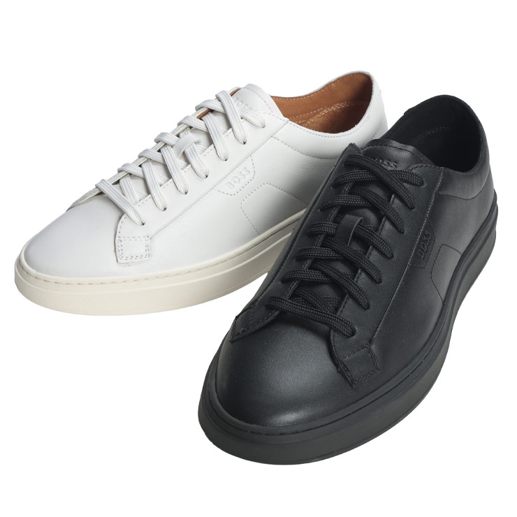 ヒューゴボス メンズ スニーカー HUGO BOSS エンボスロゴ ローカット レースアップ スニーカー HB50557866 ブランド シューズ ホワイト ブラック｜大きいサイズのサカゼン