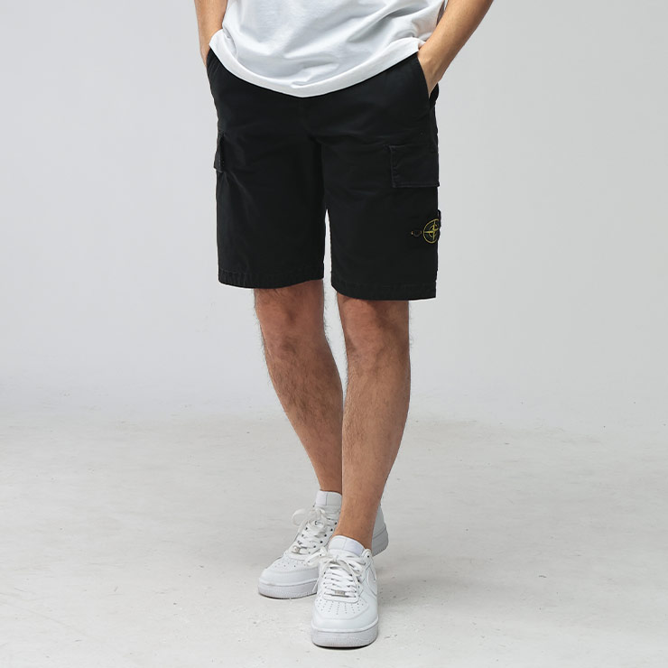 ストーンアイランド メンズ ショートパンツ STONE ISLAND ロゴ ストレッチ コットン カーゴ ショーツ SIL100018S0004 ブランド ボトムス ブラック