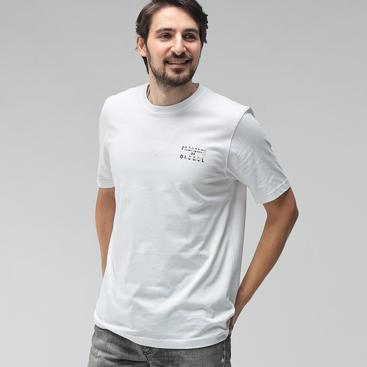 ディーゼル メンズ Tシャツ 半袖 DIESEL ロゴ アーカイブ インスパイア クルーネック コットン カットソー DSA209620QIAM ブランド トップス ホワイト