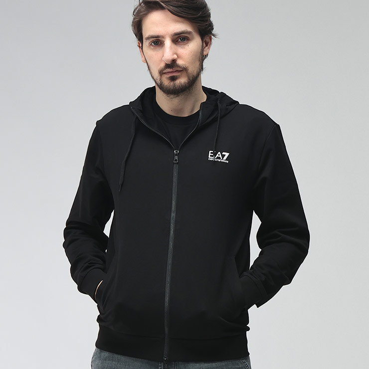 エンポリオアルマーニ メンズ パーカー 長袖 EMPORIO ARMANI ロゴ プリント フルジップ パーカー EA78NPM33PJVRZ ブランド トップス ブラック