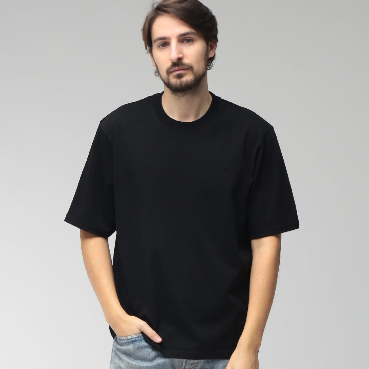 アミパリス メンズ Tシャツ 半袖 AMI PARIS ロゴ スモールエンボス クルーネック カットソー AMUTS341726 ブランド トップス ブラック｜大きいサイズのサカゼン