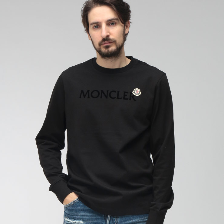 メンズ Tシャツ 長袖 ロゴ＆ワッペン クルーネック カットソー ブランド トップス ロンT コットン 春 MONCLER (モンクレール) MC8D0000989AYY
