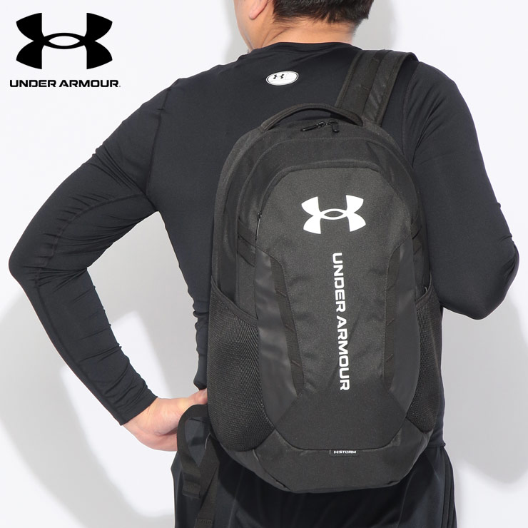 アンダーアーマー バックパック メンズ 大きいサイズ STORM ロゴプリント リュック HUSTLE 6.0 BACKPACK 鞄 バッグ スポーツ PCポケット 通勤 通学 UNDER ARMOUR - ブラック