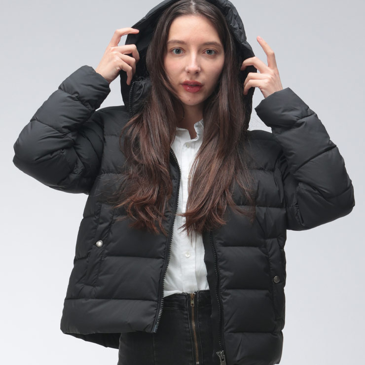 ピレネックス レディース ダウンジャケット PYRENEX ロゴ フード着脱 ダウン ブルゾン SPOUTNIC スプートニック PNLHWY034P ブランド アウター ブラック｜大きいサイズのサカゼン