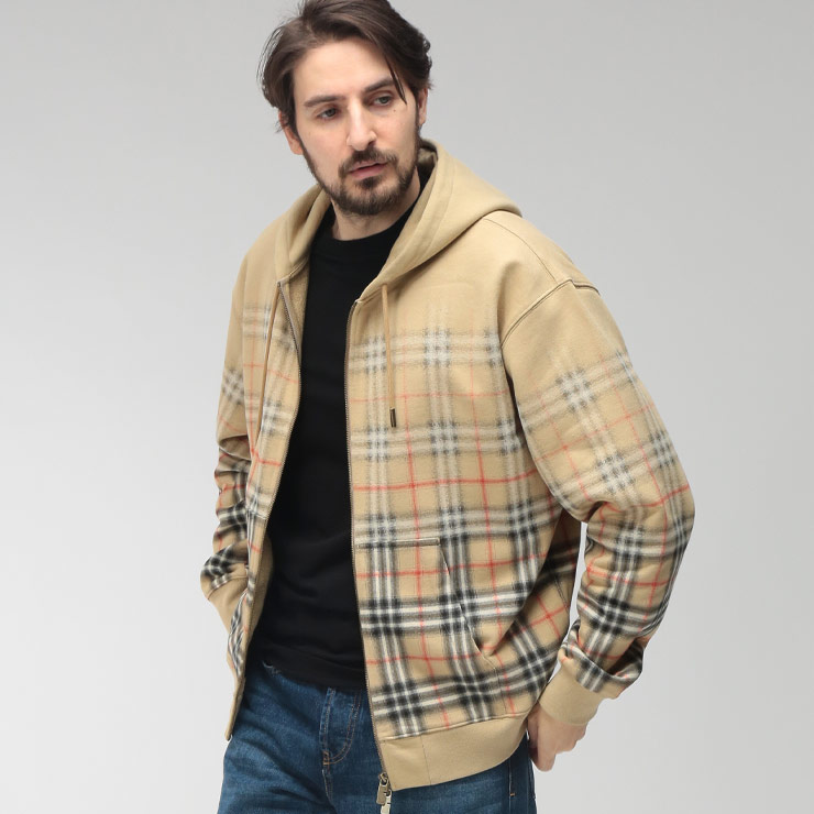 バーバリー BURBERRY メンズ パーカー 長袖 グラデーションチェック フルジップ BB81190341 ブランド トップス フード チェック スウェット｜大きいサイズのサカゼン