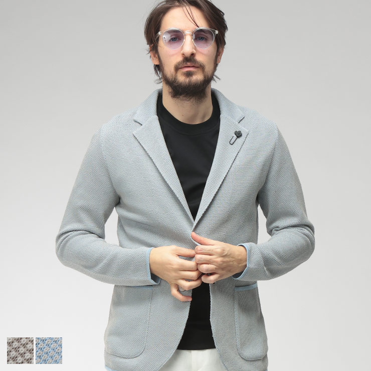 ラルディーニ LARDINI メンズ ニットジャケット マーセライズコットン シングル 2ツ釦 テーラード LDLJM70CN64011 ブランド アウター ニット ジャケット フォーマル 春｜大きいサイズのサカゼン