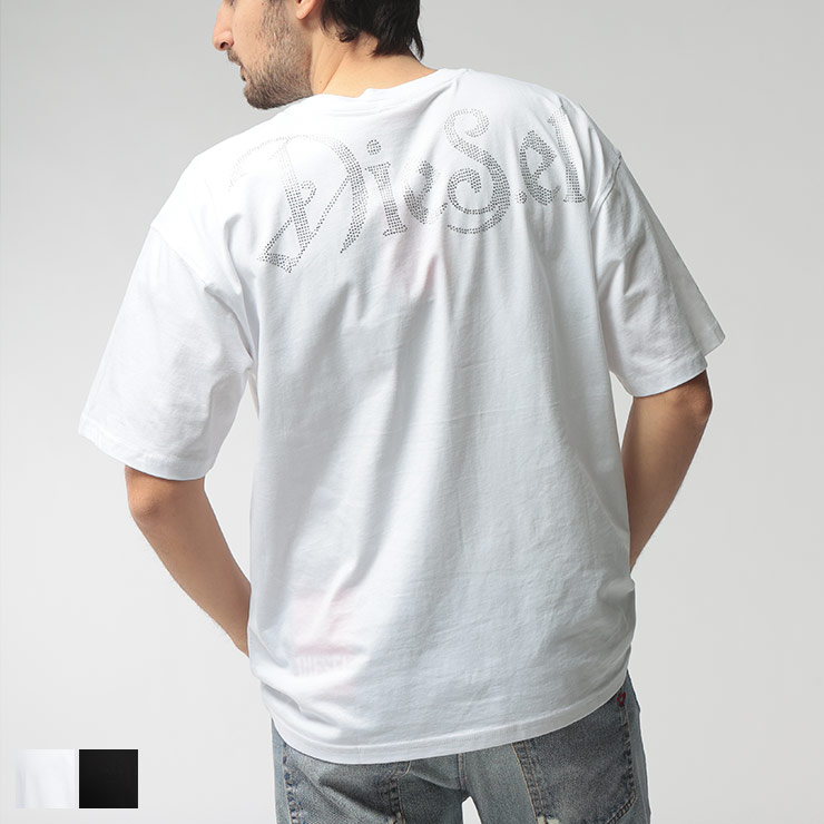 ディーゼル DIESEL メンズ Tシャツ 半袖 ラインストーンロゴ クルーネック カットソー DSA225090QIAM ブランド トップス コットン ロゴ 春 夏