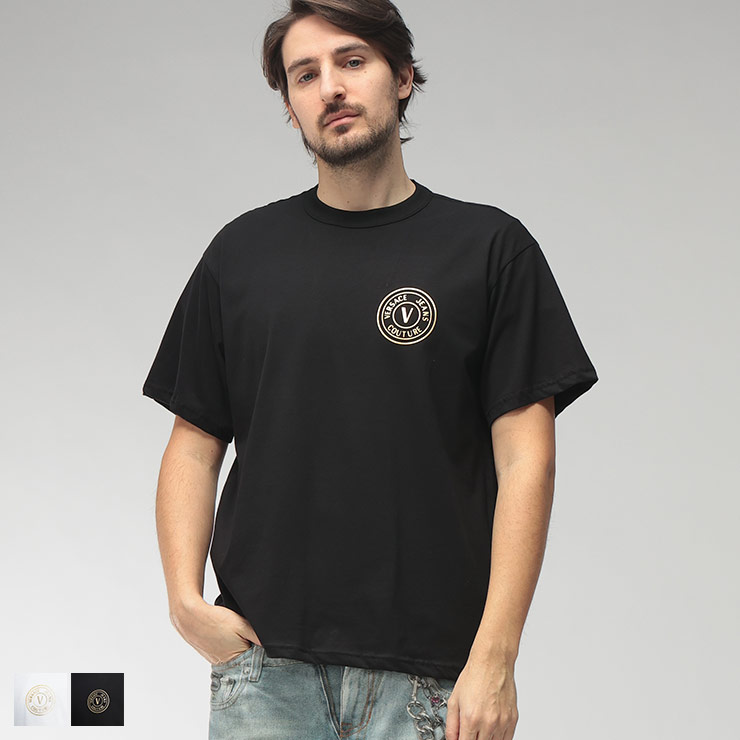 ヴェルサーチェ ジーンズ クチュール VERSACE JEANS COUTURE メンズ Tシャツ 半袖 エンブレムロゴ クルーネック カットソー VC80GAHT04 ブランド トップス コットン シンプル 春 夏|大きいサイズのサカゼン