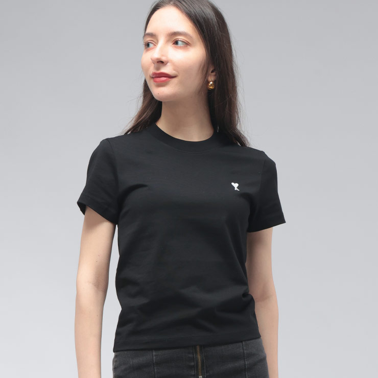 アミパリス AMI PARIS レディース Tシャツ 半袖 クロップド丈 ロゴ刺繍 ショート丈 クルーネック ショートスリーブ カットソー AMLFTS347724 ブランド トップス Tシャツ インナー 春 夏