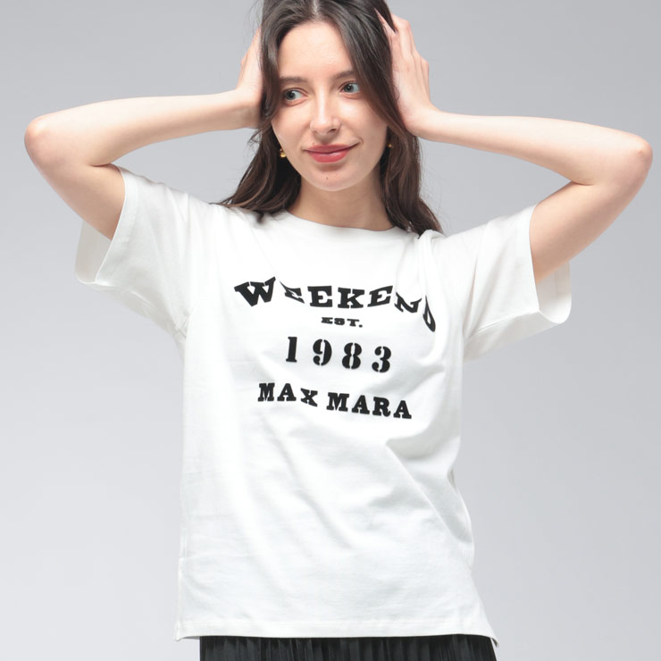 ウィークエンド マックスマーラ WEEKEND MAX MARA レディース Tシャツ 半袖 レタリングデザイン ロゴプリント クルーネック カットソー MXLTENUE6 ブランド トップス Tシャツ ショート丈 春 夏