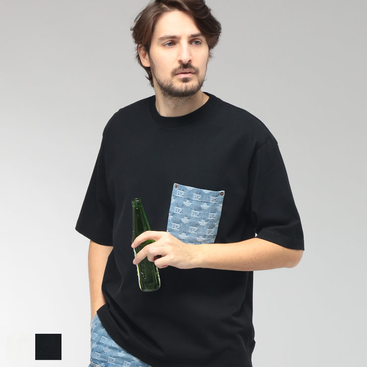 ディースクエアード DSQUARED2 メンズ Tシャツ 半袖 モノグラムロゴ ポケット クルーネック カットソー D2GD1554D20106 ブランド トップス ポケT コットン 春 夏