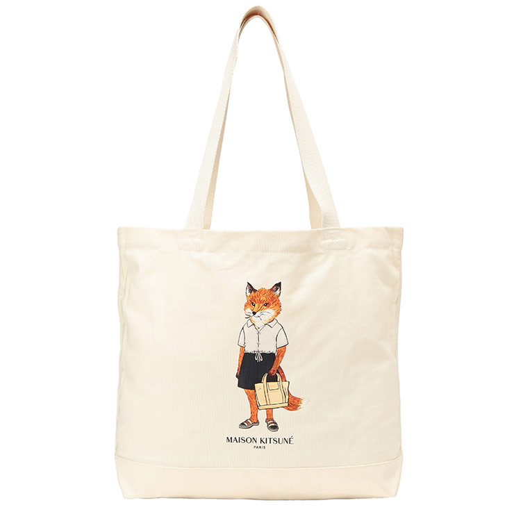 メゾンキツネ Maison Kitsune レディース トートバッグ キツネプリント コットン バッグ BABY FOX KNLU05108WW9042 ブランド 鞄 プリント 肩掛け｜大きいサイズのサカゼン