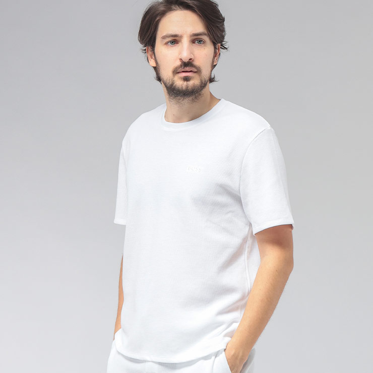 ヒューゴボス HUGO BOSS メンズ Tシャツ 半袖 ワンポイント ワッフル クルーネック カットソー HBU50535891 ブランド トップス シンプル コットン 春 夏
