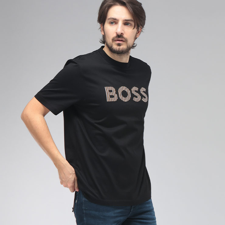 ヒューゴボス HUGO BOSS メンズ Tシャツ 半袖 ロゴ刺繍 クルーネック カットソー HB50560466 ブランド コットン 刺繍 春 夏