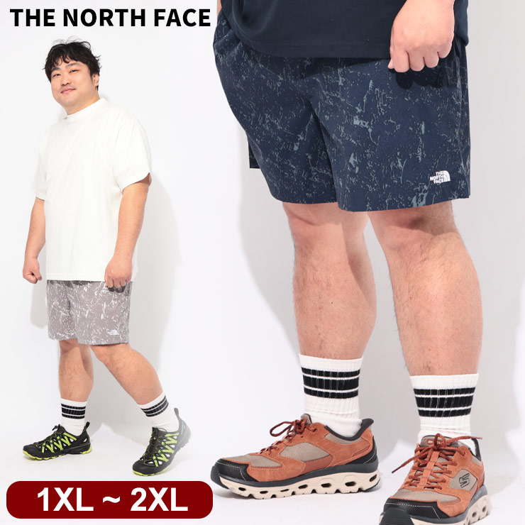 ノースフェイス スイムパンツ メンズ 大きいサイズ メッシュインナー 総柄 スイムショーツ ボトムス 水着 プリント レジャー 海 プール 春 夏 THE NORTH FACE 1XL 2XL グレー 紺｜大きいサイズのサカゼン
