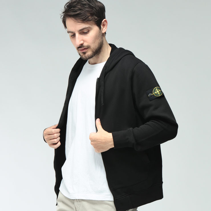 ストーンアイランド メンズ パーカー STONE ISLAND 長袖 裏毛 袖ワッペン ポケット付き ジップアップパーカー SI6100061S0051 ブランド トップス ジップパーカー フード 無地 シンプル 春 秋｜大きいサイズのサカゼン