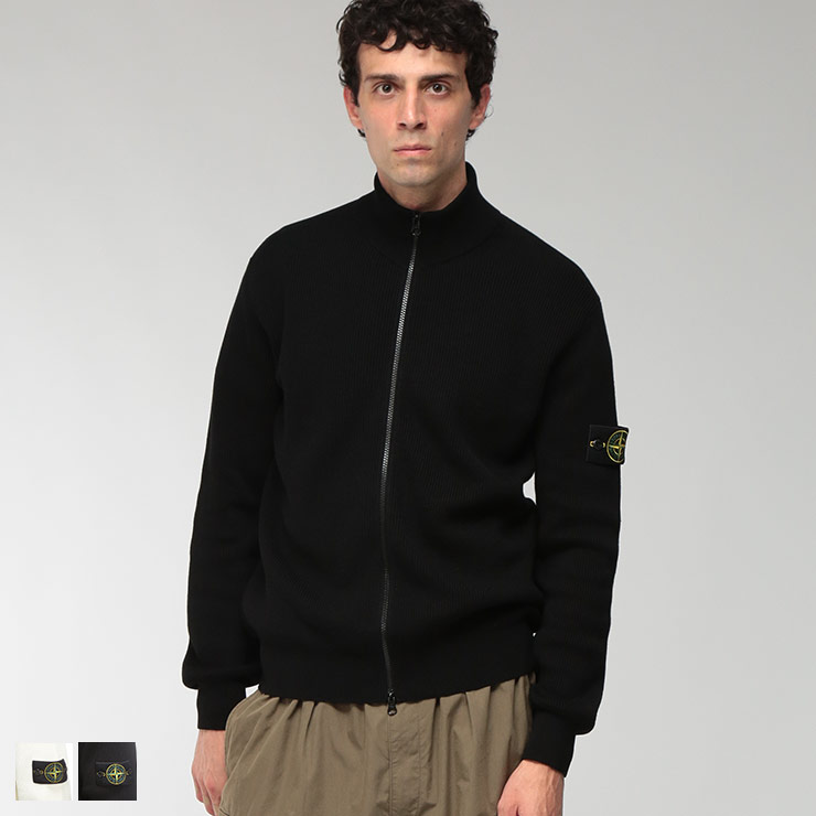 ストーンアイランド メンズ ニットジャケット STONE ISLAND オーガニックコットン 肩ロゴステッチ スタンドカラー ジップアップジャンパー SI5100126S00D8 ブランド アウター ニット セーター 秋 冬｜大きいサイズのサカゼン