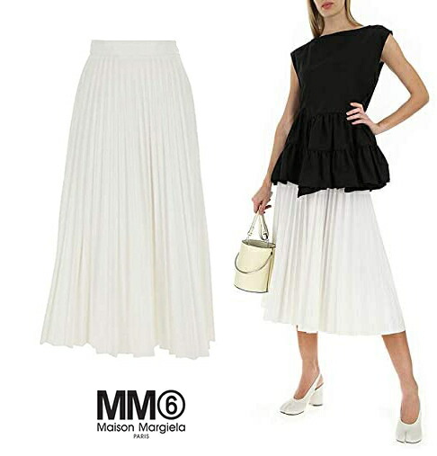 MM6 MAISON MARGIELA｜ PLEATED SKIRT WHITE 筋目 スコート S52MA0095 S23583 多部未華子さん着付ける レディース 春 夏 セレブファッション【貨物輸送無料】【外国で通信販売】【定まり品】
