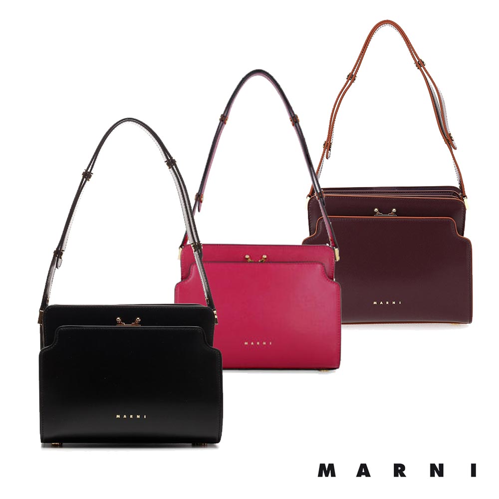 マルニ MARNI ナッパ カーフスキン バッグ TRUNK REVERSE MEDIUM SBMP0057Y0 P2991 2way 定番 クラシック ハンド ショルダー レディース 肩掛け 斜めがけ 黒 ピンク ワイン 本革 通年アイテム レザー イタリア製【送料無料】【海外通販】【正規品】｜BTNC