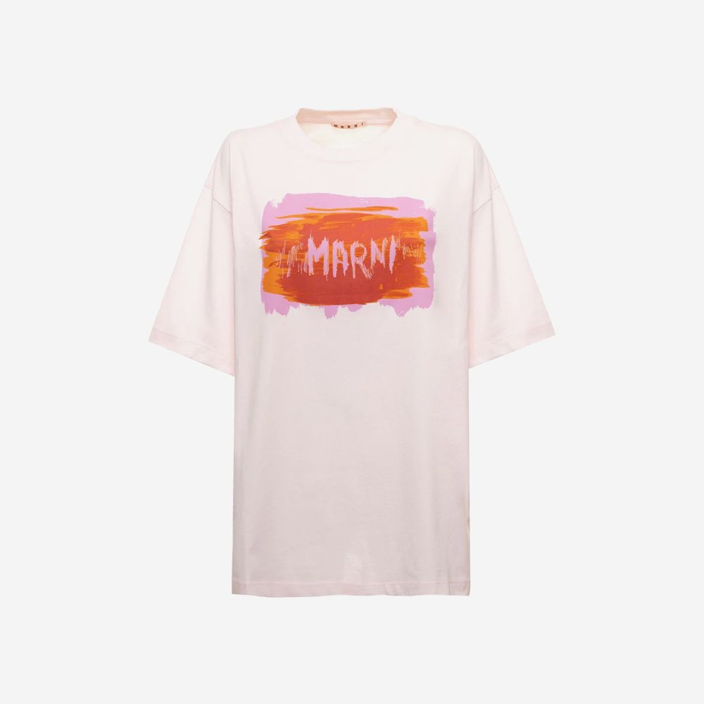 MARNI｜マルニ レディース ロゴタイプティーシャツ 大層らしい大いさ THJET49EPI USCU64 PLC09 サクラ色 労働者の一団のど首 半袖 コットンジャージ イタリア共和国製【貨物輸送無料】【関税なし】【外国で通信販売】【定まり品】